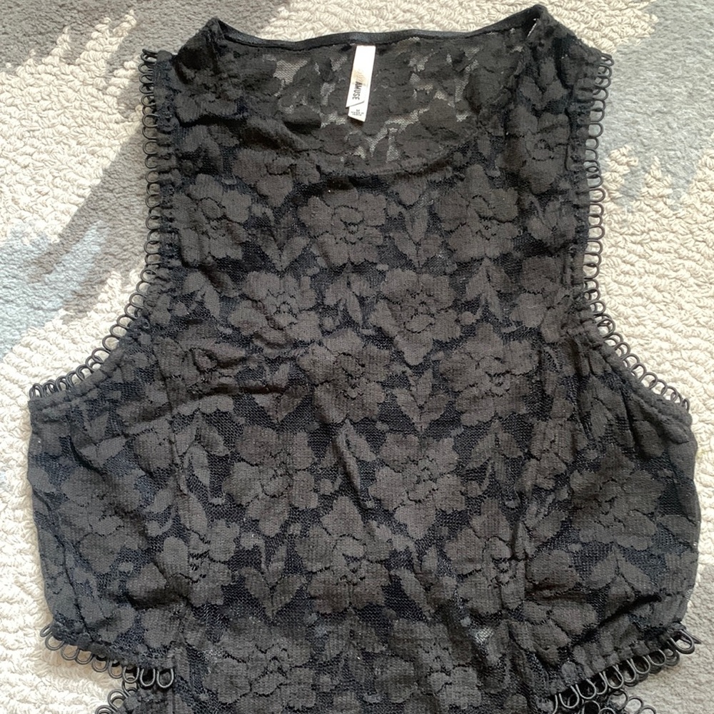 Black lace body suit! Such cool detail.